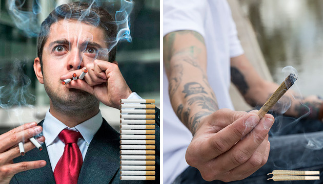 Количество курения сигарет и конопли